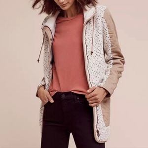 Woven Quilted Mixed-Media Jacket in Beige and Cream